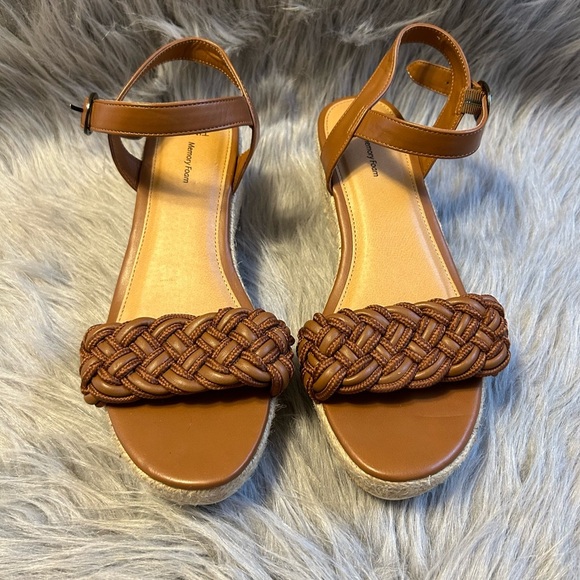 Time And Tru Wedge Sandals Womens‎ Size 9 Brown Open Toe Ankle Strap Shoes - Picture 3 of 7
